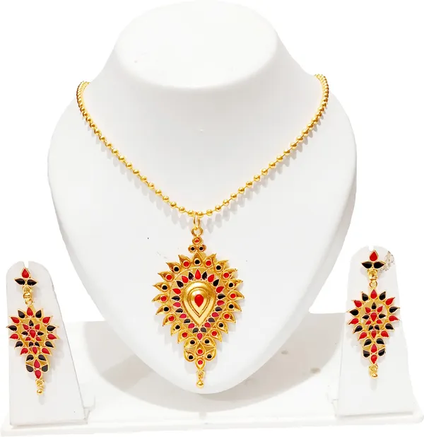 Assamese_Traditional_Gold_Plated_Red_Black_Colour_Combo_Jewellery_Set_For_Women